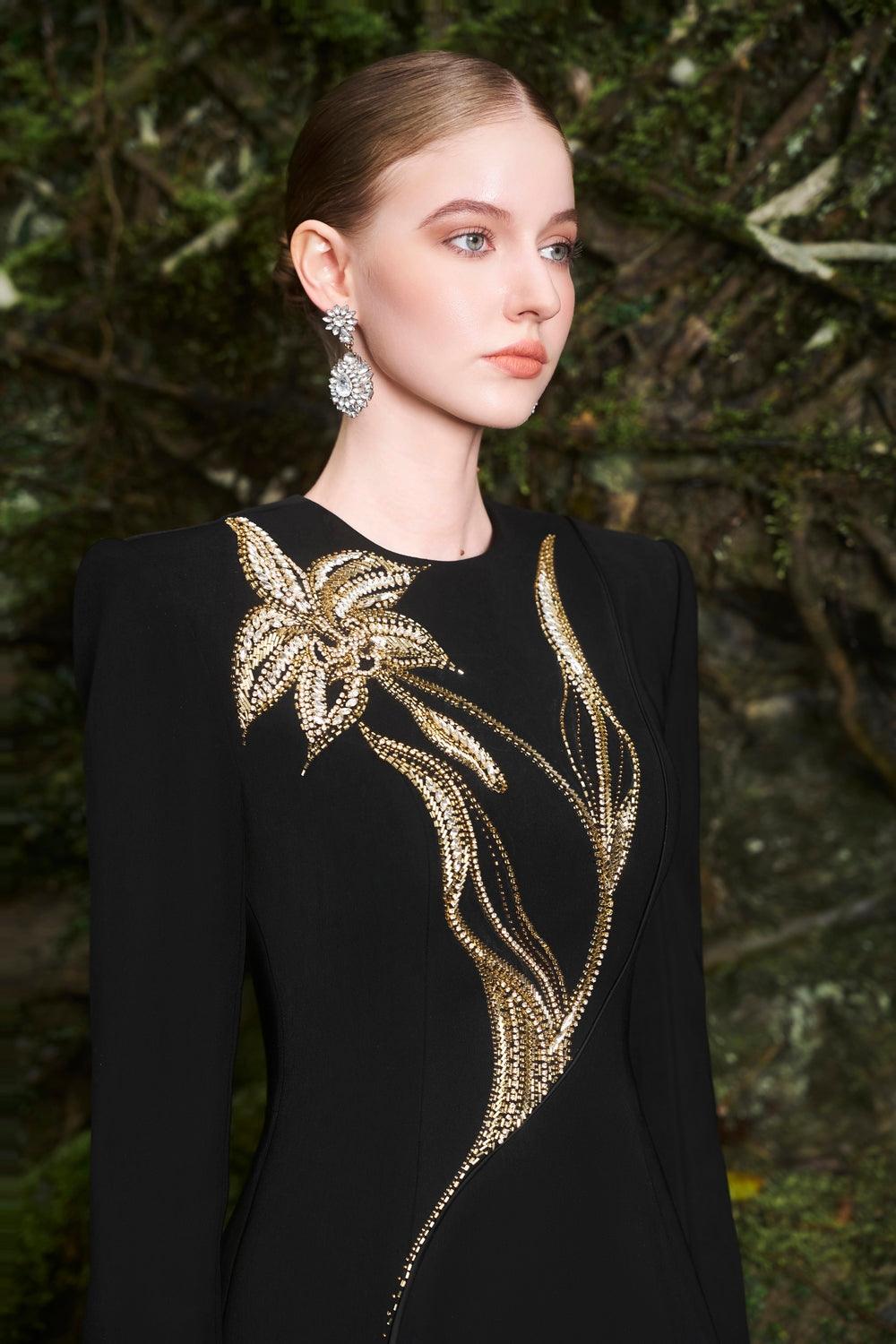 Orchid Crystal-Embellished Floor Length Dress